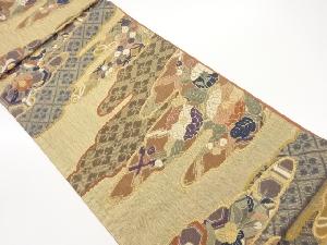 ふくれ織すくい織ヱ霞に花々・花菱模様織出し袋帯